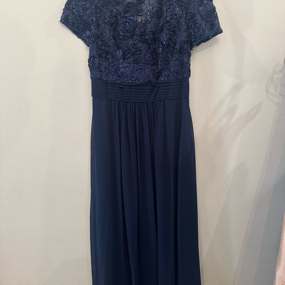 Oleg Cassini Navy Floral Beaded Short-Sleeve Maxi Dress. In great condition.